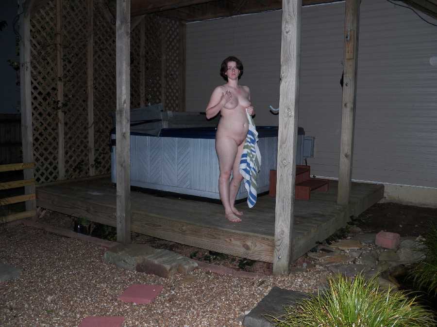 Nude in the hot tub