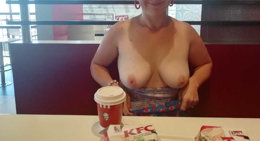 Flashing Tits in a Restaurant KFC!!