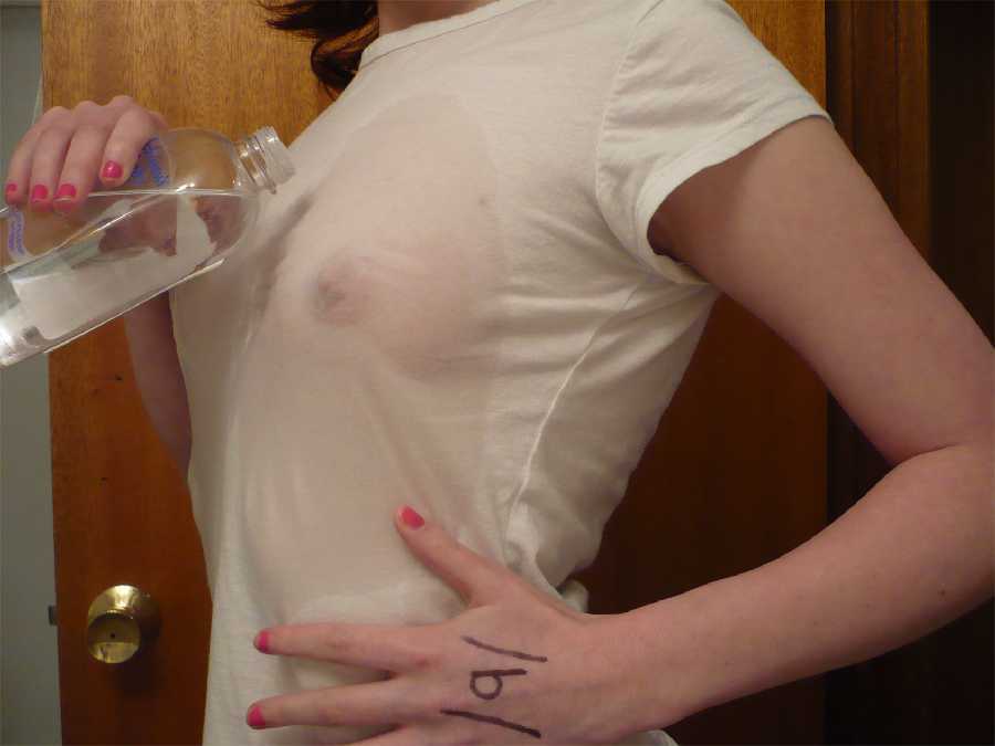 Breast seen through Wet T-Shirt!