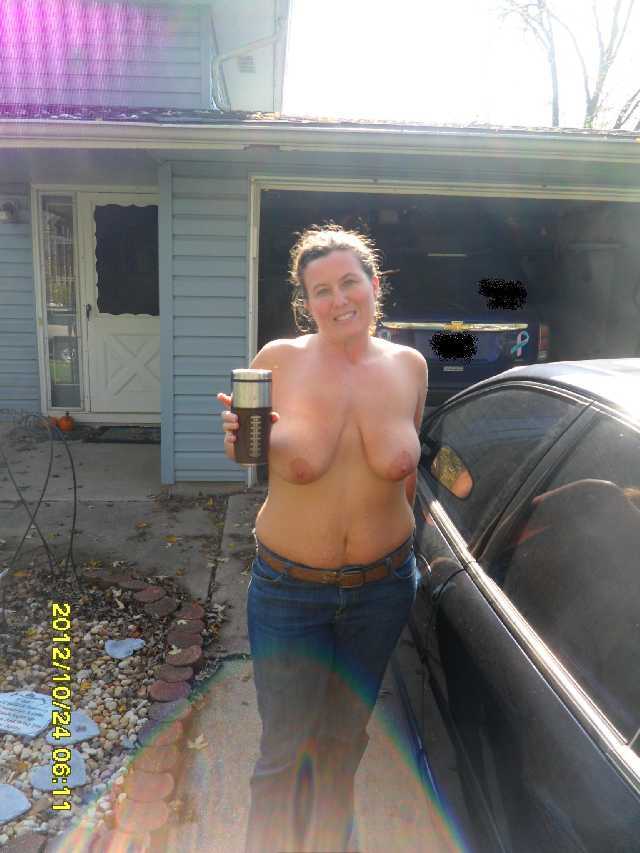 MILF Topless on Porch Dare