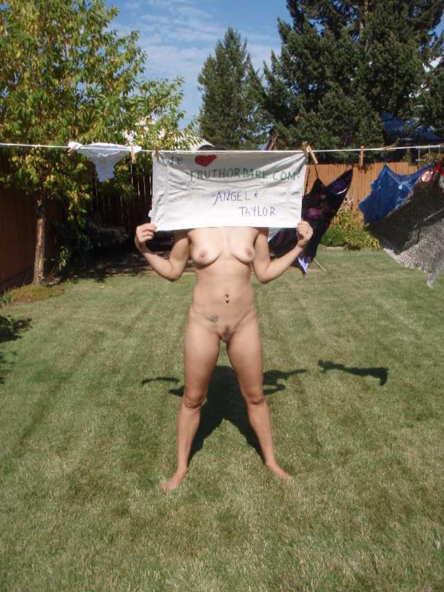 Wife naked in backyard. 