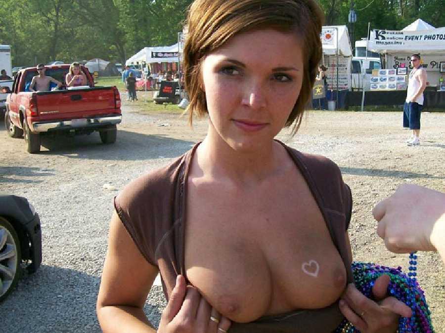 Naughty amateurs flashing boobs in public