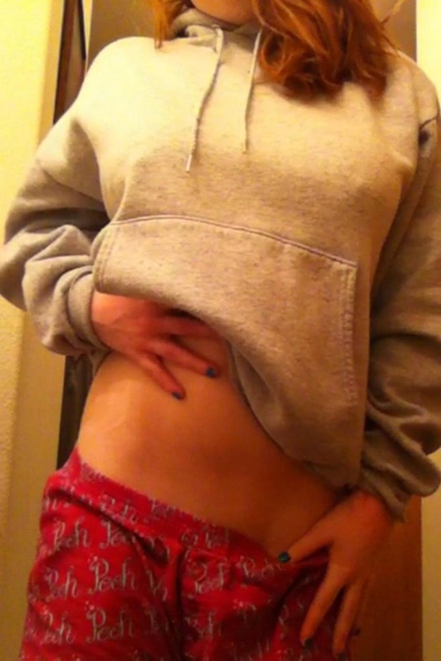 Lifting my Sweater to show you my PJ Bottoms - Sexy Amateur Dare