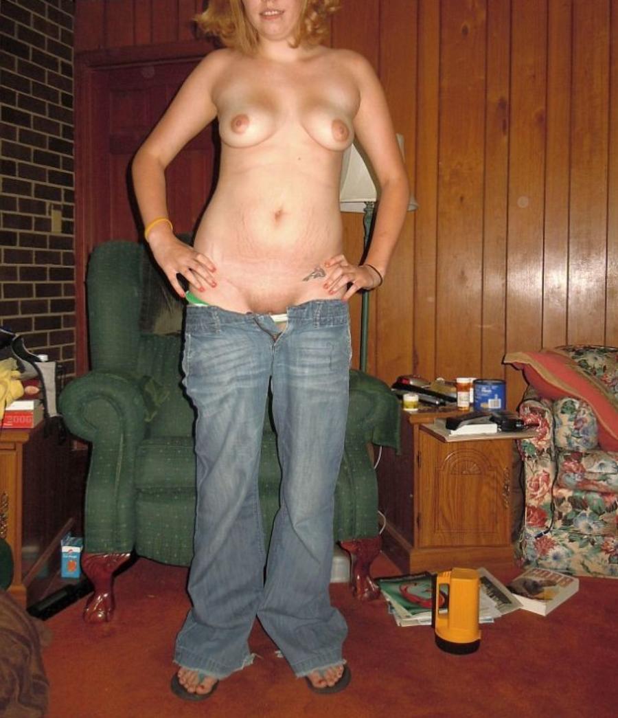A naked UK Wife pulling down her Jeans - Sexy Amateur Dare