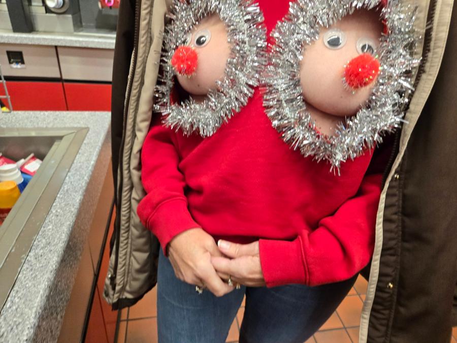 Curvy MILF wearing a Xmas Boob Sweater - Sexy Amateur Dare