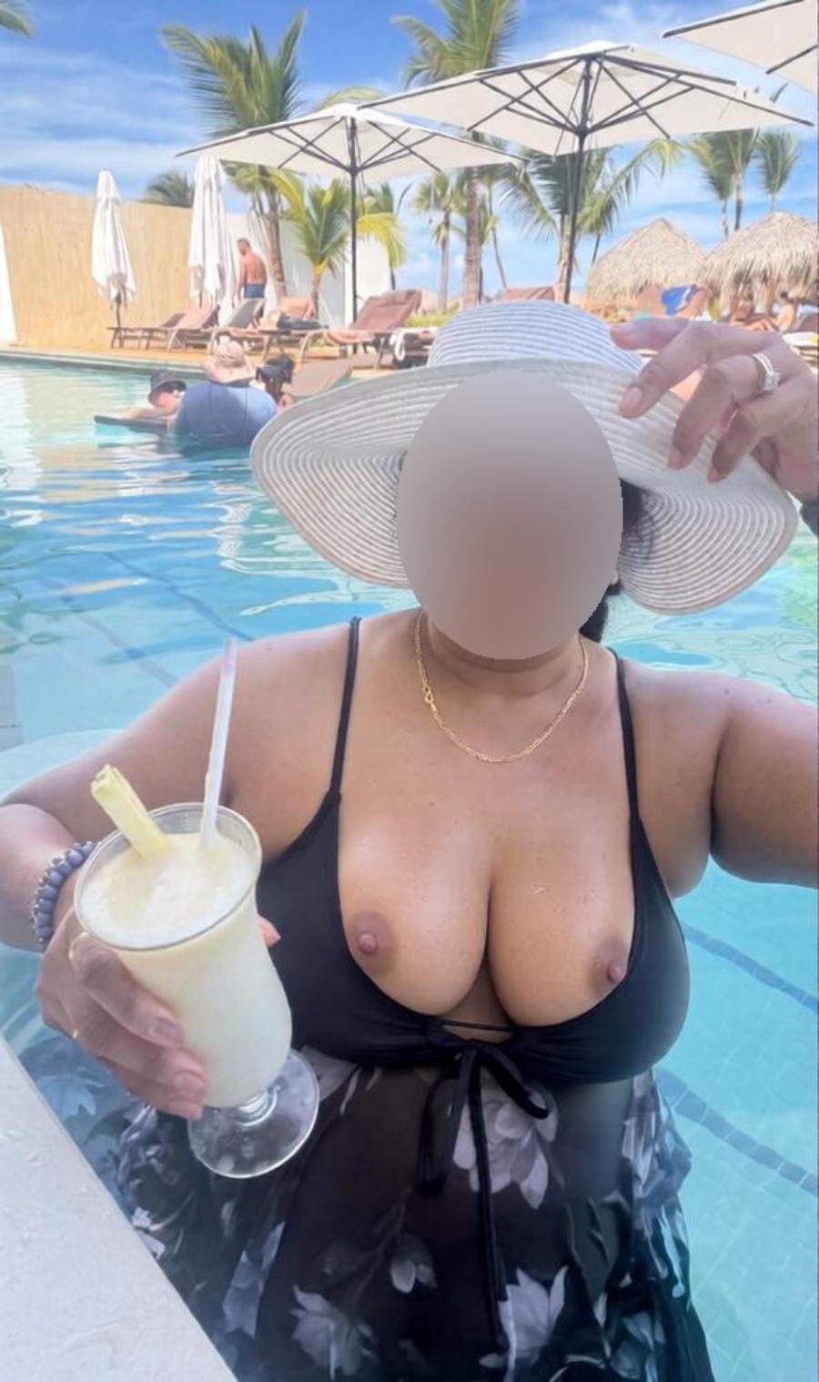 Wife tries some flashing Dares at a Resort & Pool  - Sexy Amateur Dare