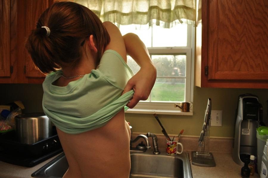 Young Wife Naked by her Kitchen Window Dare - Sexy Amateur Dare