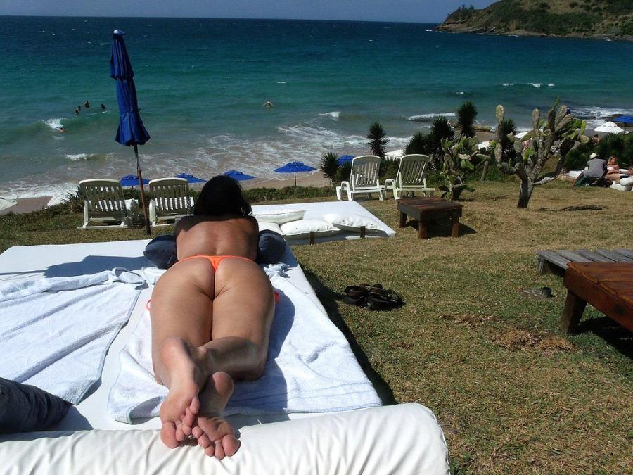 Wife's Tanning Topless on Outdoor Beds - Sexy Amateur Dare