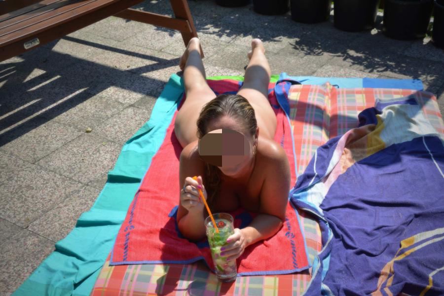 Wife Naked in the Yard having a Drink - Sexy Amateur Dare