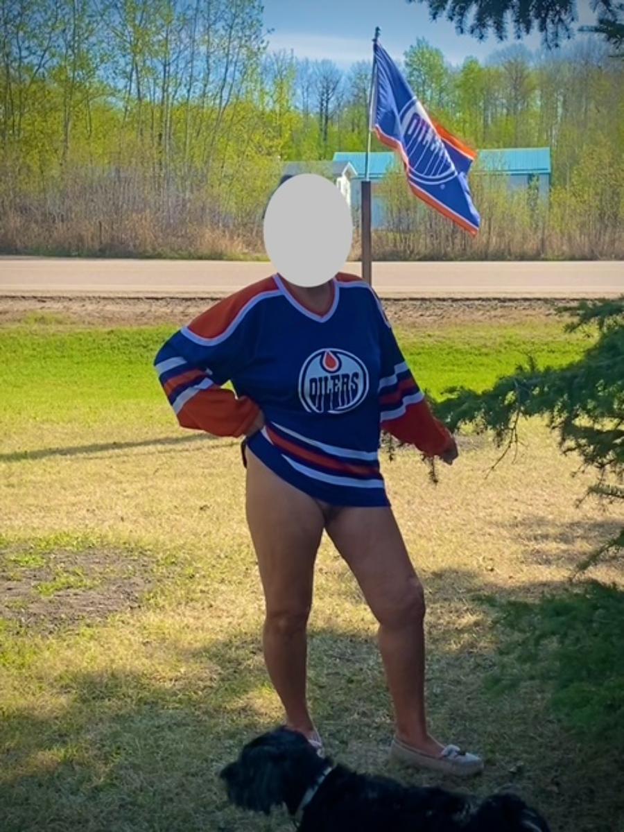 68 Year Old Wife Bottomless with Edmonton Oilers Jersey