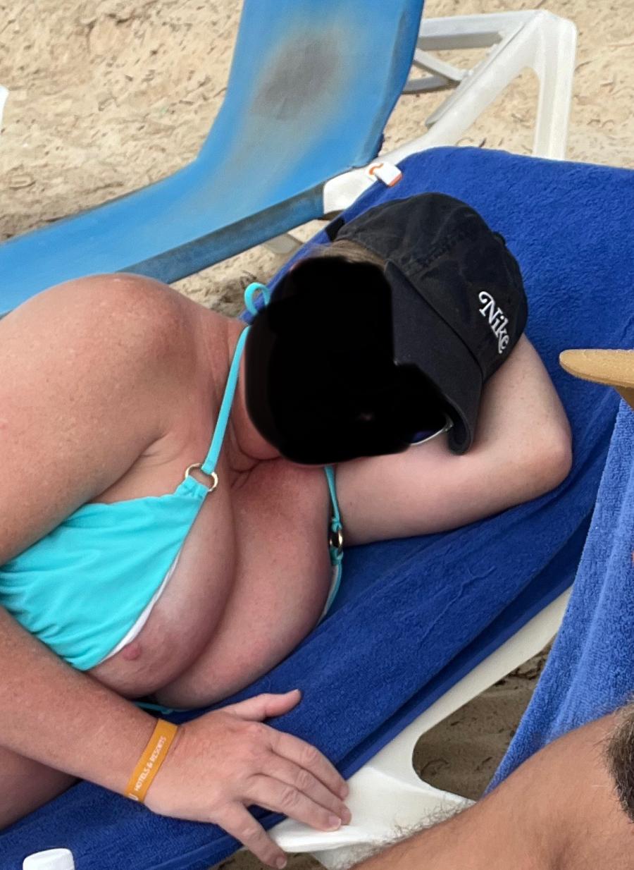 Boobs out on Vacation - Mature Wife