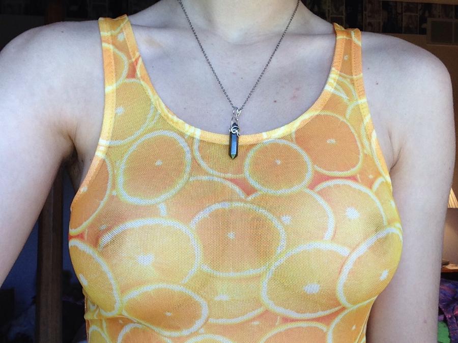 30 Year Old Wife Boobs under Orange Shirt - Sexy Amateur Dare