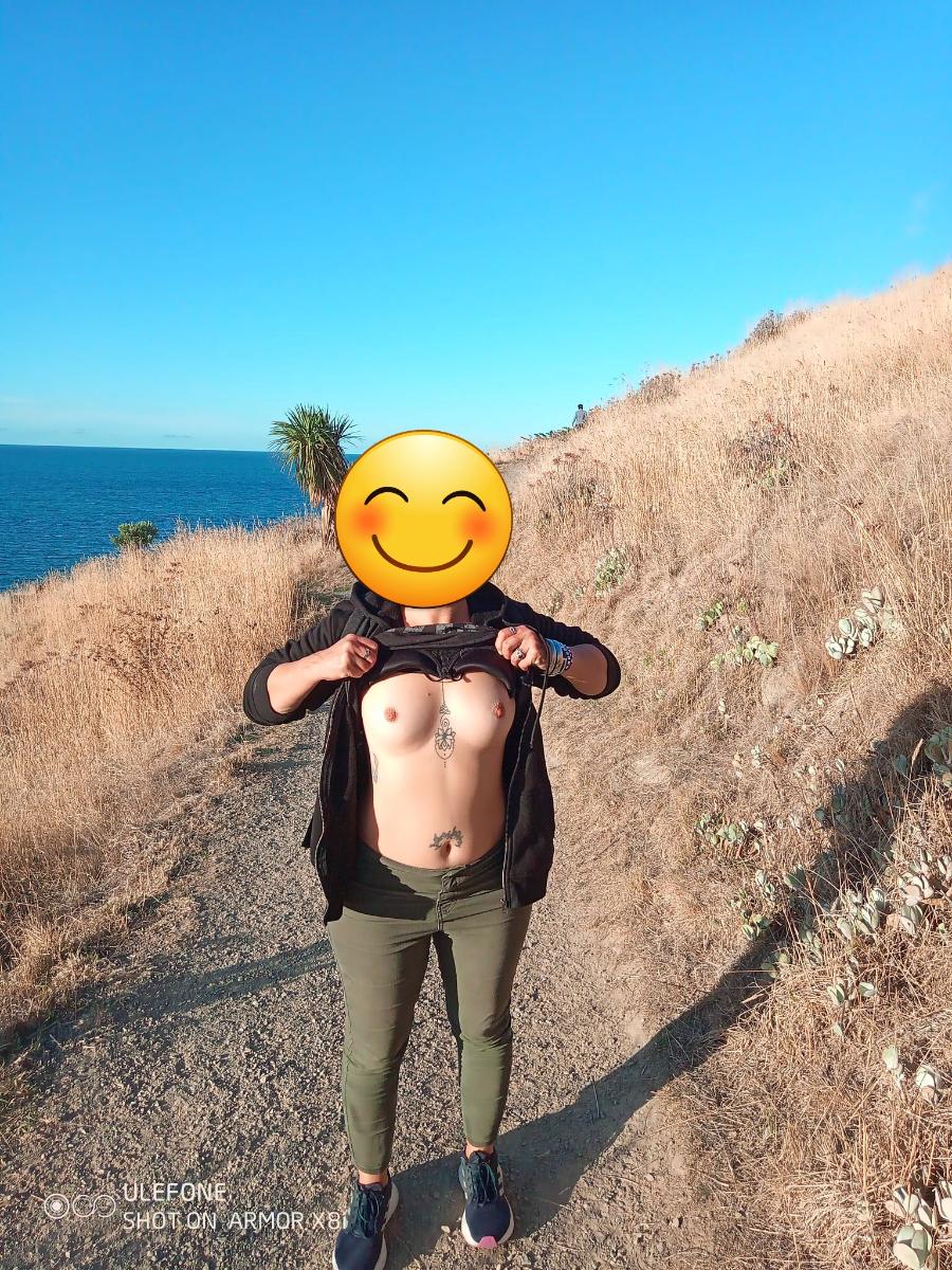 Wife taking a Stroll or Hike and Flashing her Tits - Sexy Amateur Dare