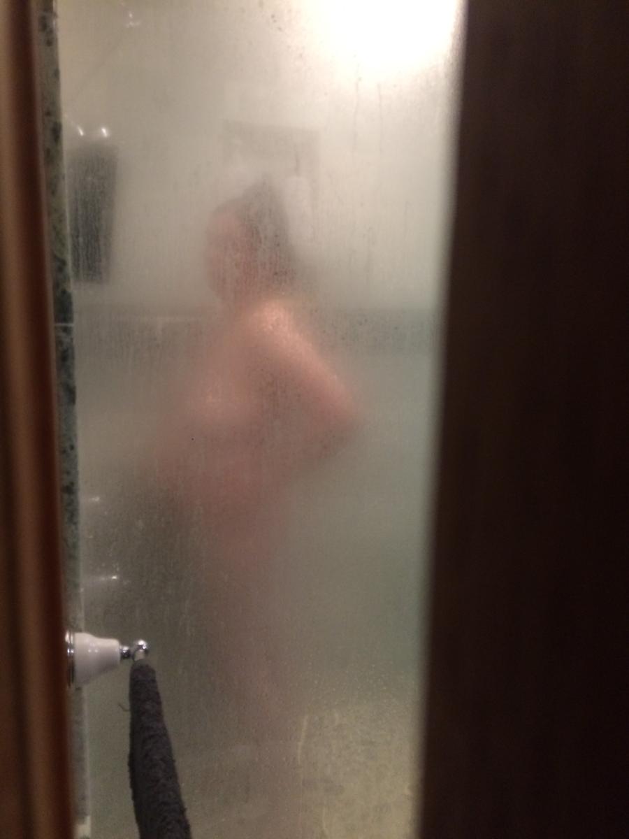 Naked Wife in the Shower through the Fogged up Glass