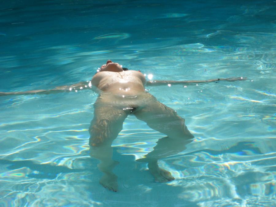 Wife Swimming Naked in her Backyard Pool