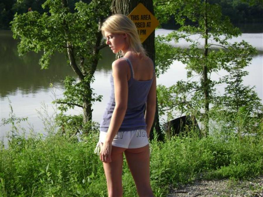 blonde wife nude by lake