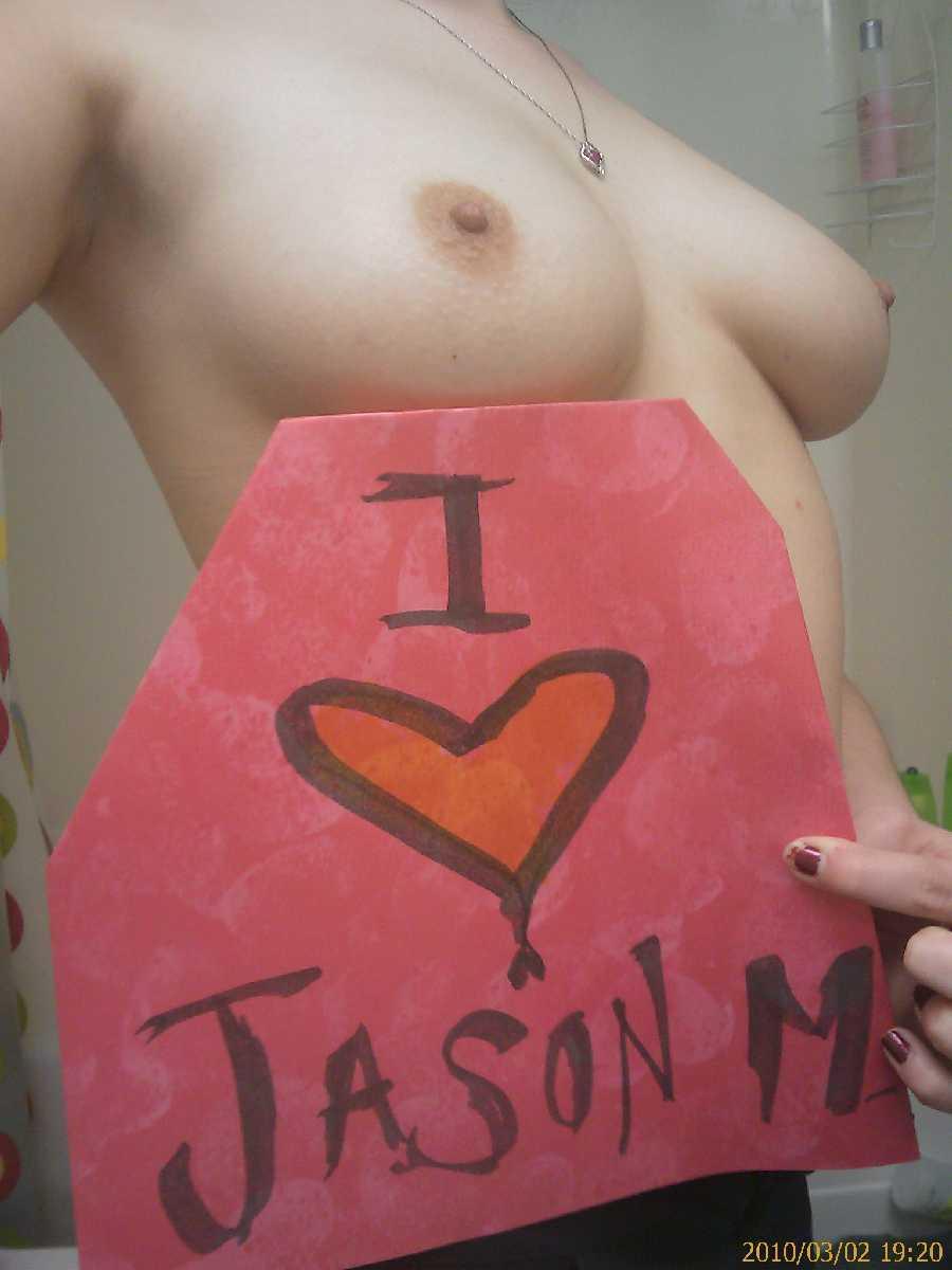 Girlfriend Topless with Sexy Sign