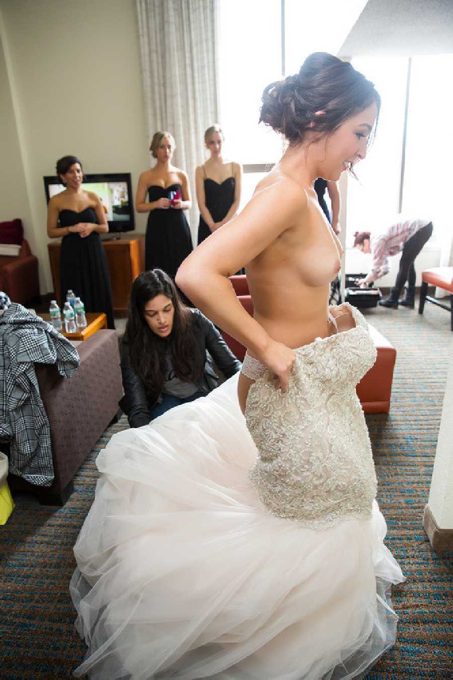 Topless Bride getting Changed