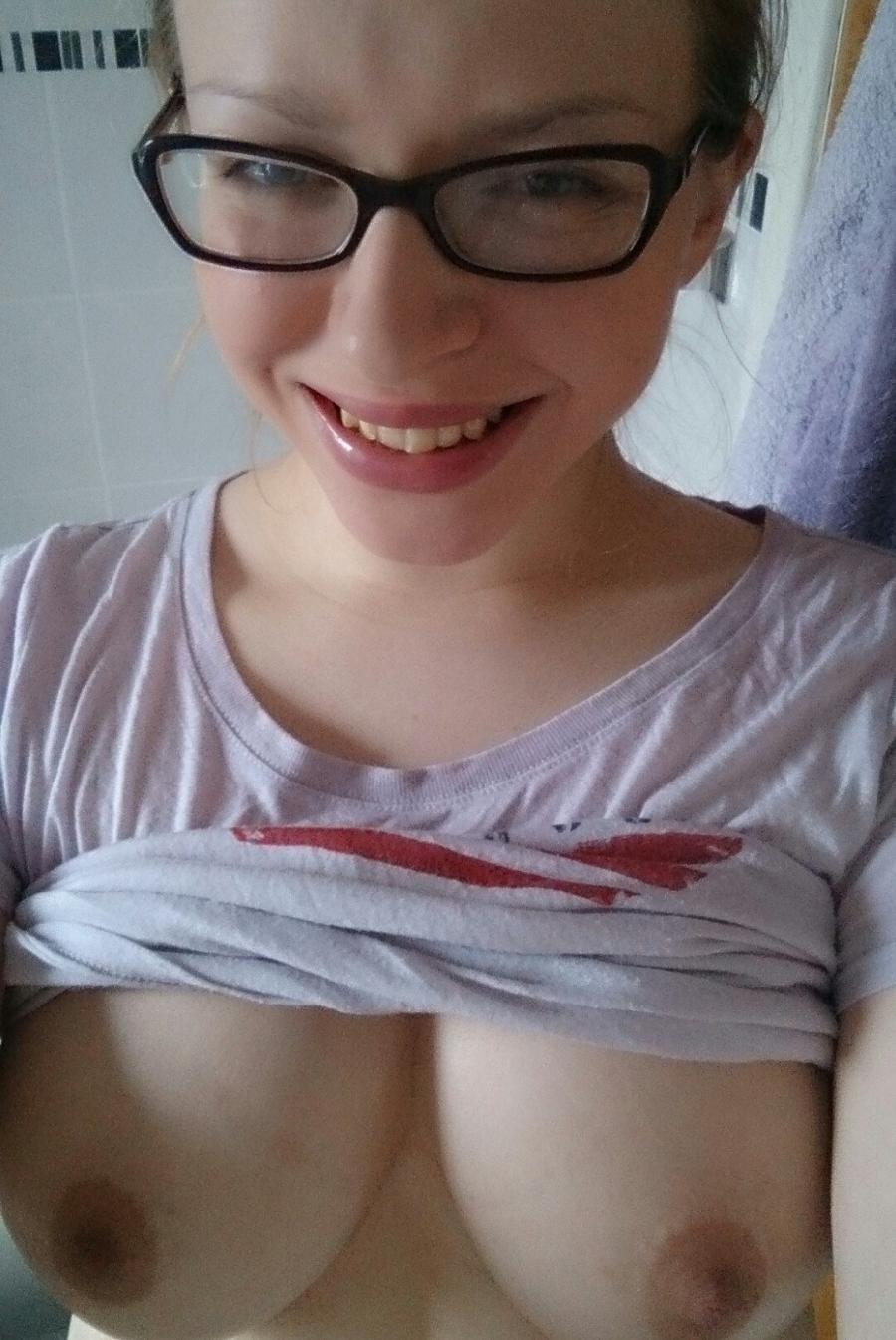 Amateur Woman with Glasses on and her Boobs Out