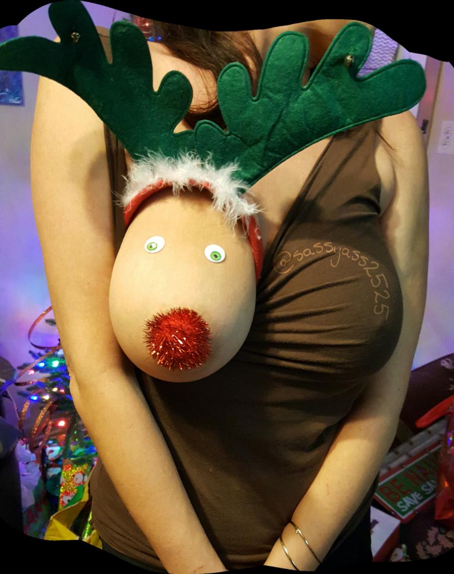 Amateur Woman with Christmas Boob Sweater & a Big Breast