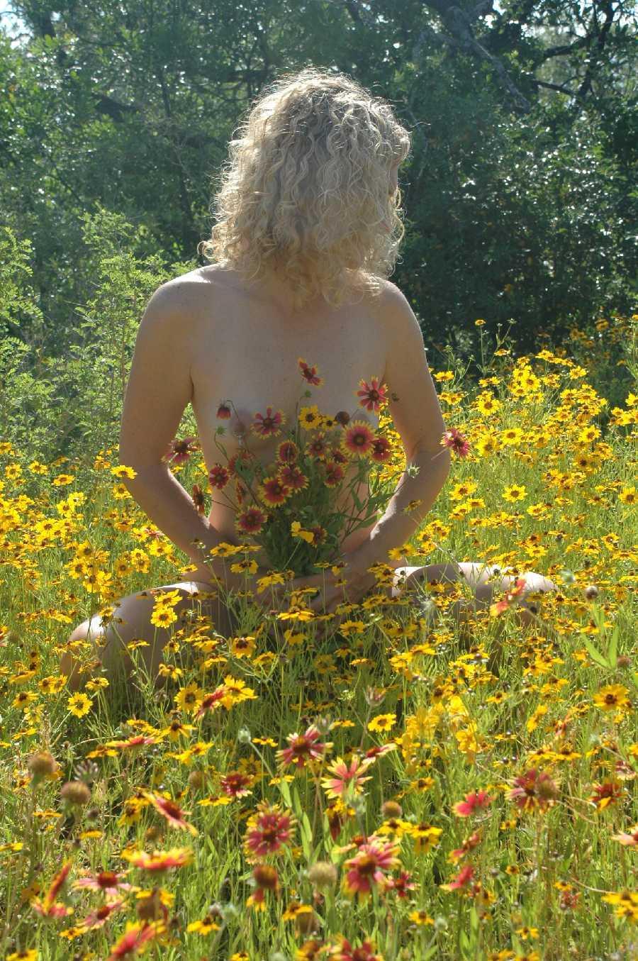 Sunbathing Topless in a Large Nature Field - Sexy Blonde Wife